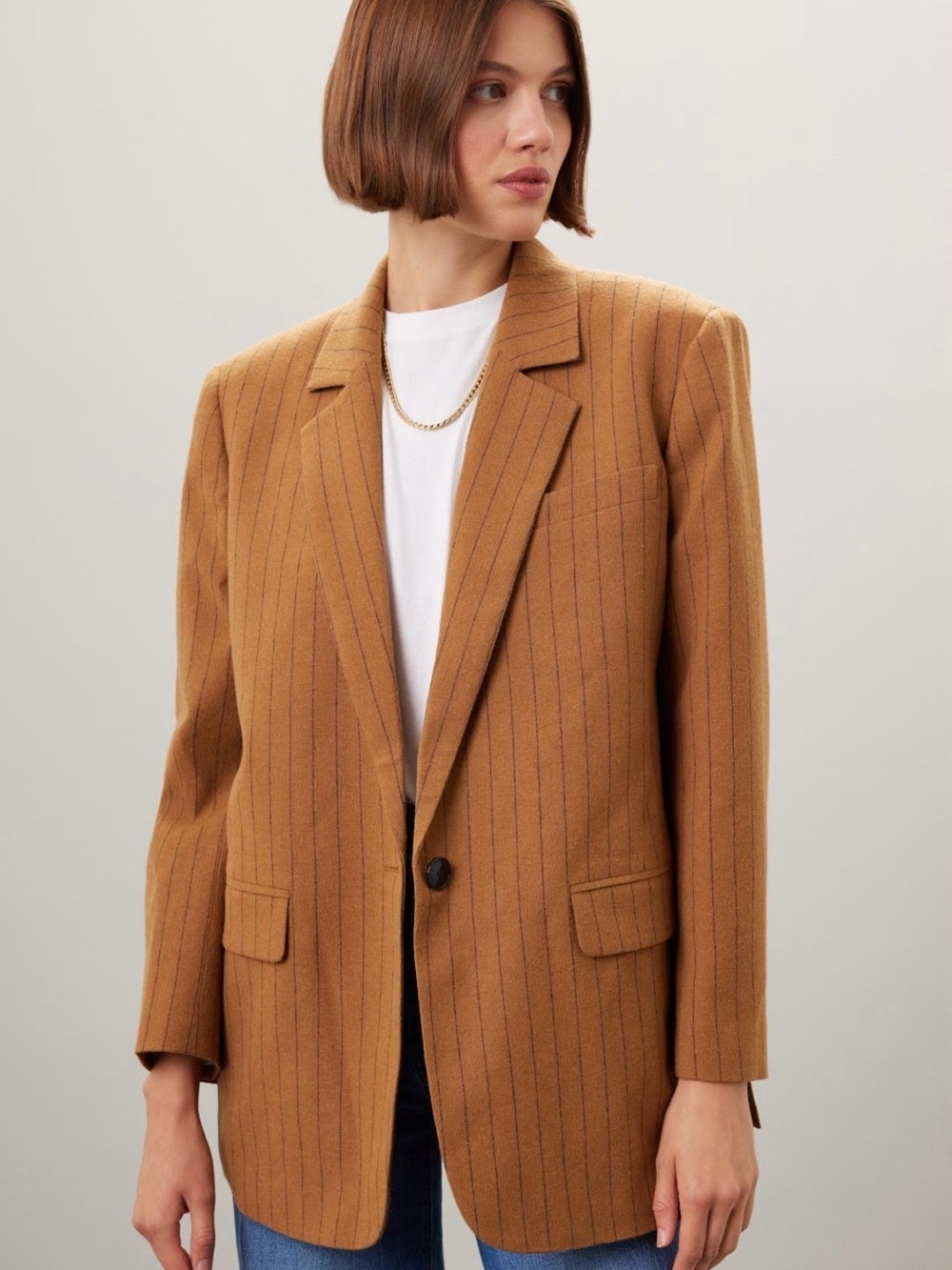 Madewell Oversized Pinstripe Blazer Size 0 Camel Brown